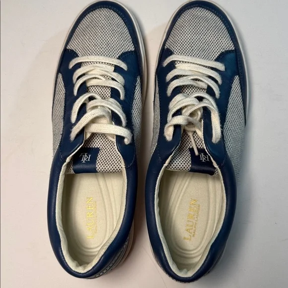 Lauren Ralph Lauren Navy and White Hailey Canvas & Leather Sneakers size 10 - Picture 3 of 7